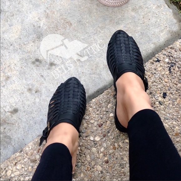 LAST1♥️vegan Huarache style Pointed Slide Mules - Picture 3 of 6